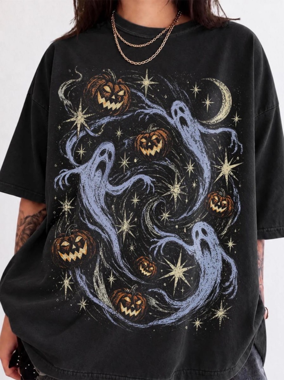 Comfort Colors Black Halloween Ghosts & Jack-O'-Lantern Graphic Tee